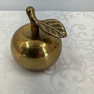 Brass Apple‎ Bell Paperweight With Leaf Detail
